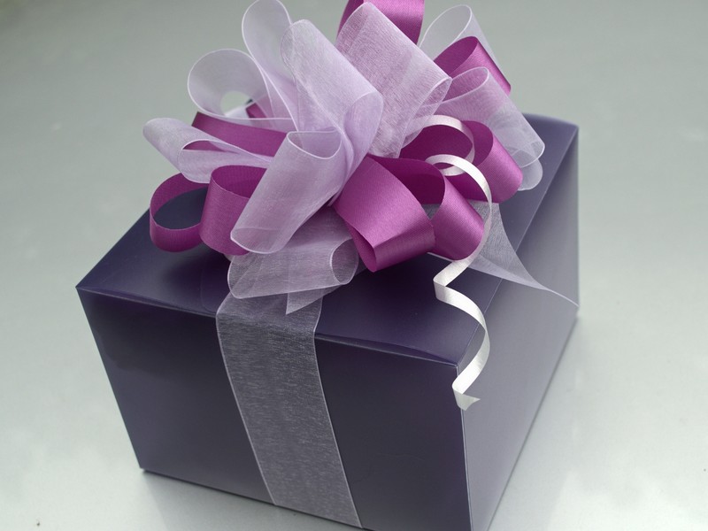 picture of closed box with ribbon and bow