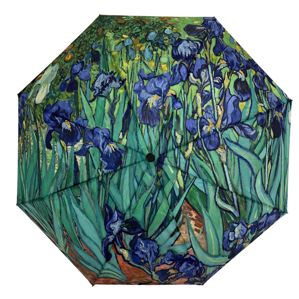 compact (12 inch) umbrella with a print of Van Gogh's Irises