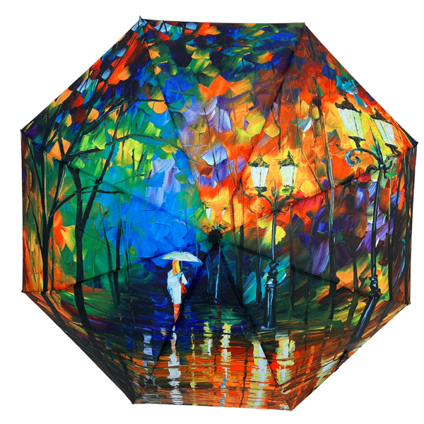 compact umbrella featuring a print of Lady in White Under the Rain